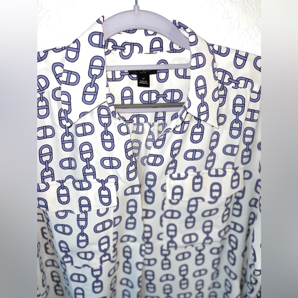 ⭐️ANN TAYLOR⭐️ Chain Print Popover long sleeve blouse size L PETITE - No Flaws✅ - Picture 3 of 7